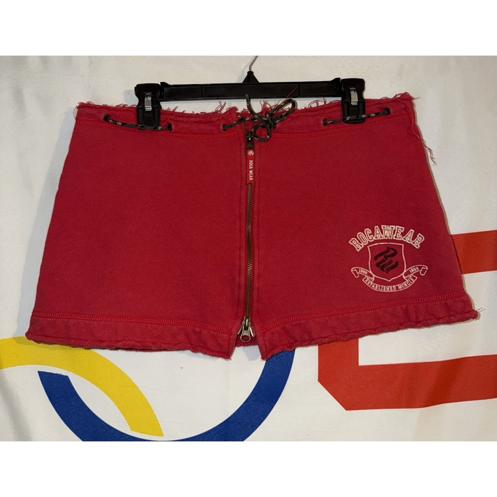 Vintage Y2K Rocawear Mini Skirt Womens Medium Sweat Red Zip